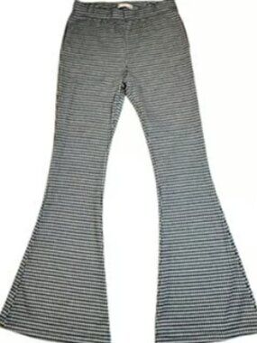 SO Plaid Checkered Wide Leg Pants Pull On Stretch Breathable Flared Bell Bottoms